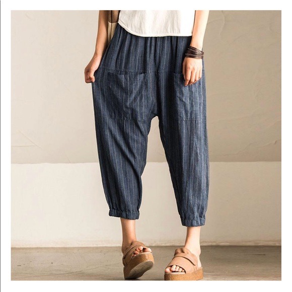 Pants - NWT cotton blend striped loose fit pants